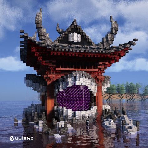 Minecraft Interior Building Ideas, Minecraft Gaming Setup Build, Minecraft Foundation Ideas, Minecraft Malevolent Shrine, Warden Build Minecraft, Minecraft End Rod Ideas, Minecraft Heaven Build, Badlands Minecraft Builds, Minecraft Midevil Decorations