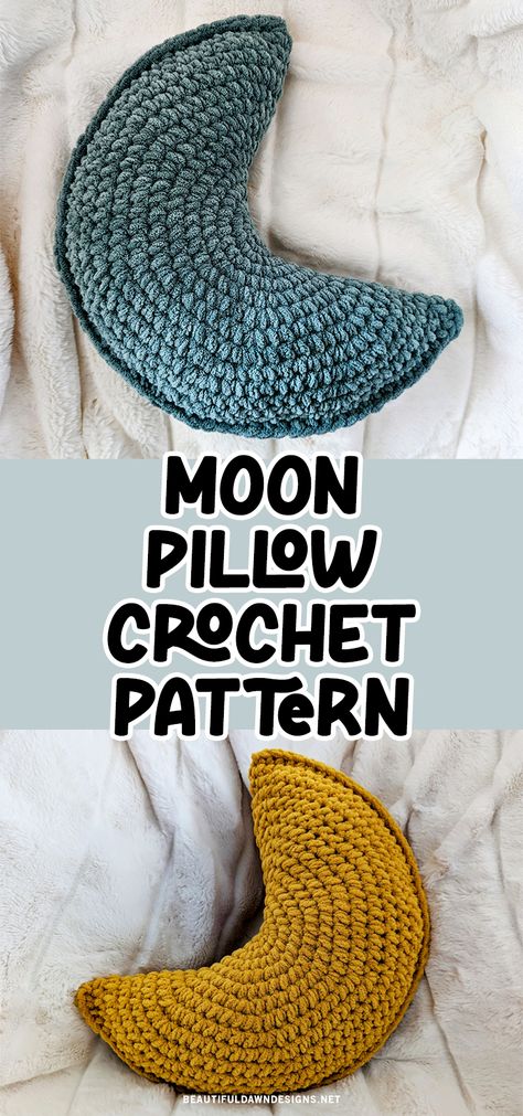 Crescent Moon Crochet Pattern Free, Two Hour Crochet Projects, Crochet Moon Pillow Pattern Free, Round Crochet Pillows Free Patterns, Crochet Moon Pillow Pattern, Crochet Support Pillow, Moon Pillow Crochet Pattern, Moon Pillow Crochet Pattern Free, Crochet Book Pillow