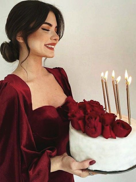 Red Dress, Roses, Cake, Flowers, Red