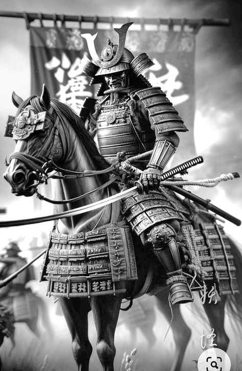 Samurai On Horse Tattoo, Samurai On Horse, Shogun Tattoo, Japanese Warrior Tattoo, Japanese Mask Tattoo, Oni Samurai, Traditional Japanese Tattoo Designs, Japanese Tattoos For Men, Horse Tattoo Design