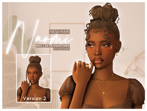 With And Without Bangs, Textured Bun, Sims 4 Curly Hair, Messy Curly Bun, Sims 4 Piercings, Sims 4 Black Hair, The Sims 4 Skin, Curly Bun, New Hairstyles