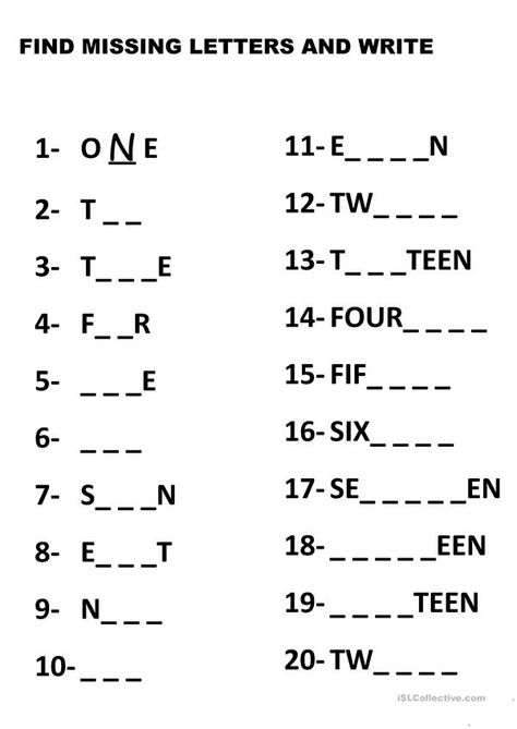 Number Words Worksheets, Number Worksheets Kindergarten, Missing Letters, English Worksheets For Kindergarten, Grammar For Kids, Spelling Worksheets, Preschool Math Worksheets, 1st Grade Math Worksheets, Learning English For Kids