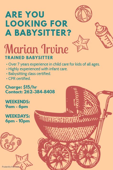 Vintage Babysitter Poster Template Aesthetic Babysitting Flyers, Babysitter Flyer Templates, Babysitting Business Cards Ideas, Babysitter Flyer Ideas Aesthetic, Babysitter Poster Ideas, Babysitting Advertising Ideas, Babysitter Flyer Ideas, Babysitting Posters, Babysitting 101