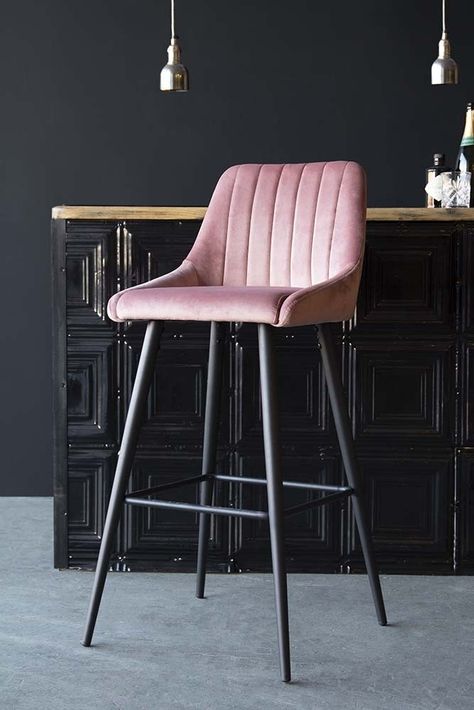 Tall Casino Velvet Bar Chair - Rose Pink from Rockett St George Bar Chairs Design, Ip Design, Velvet Stool, Pink Bar, Kursi Bar, Breakfast Bar Stools, Christmas Hairstyles, Pink Chair, Bar Stool Chairs