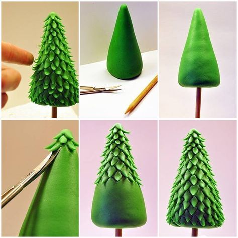 How to make Clay Christmas Tree step by step DIY tutorial instructions, How to, how to do, diy instructions, crafts, do it yourself, diy website, art project ideas Clay Christmas Decorations, Christmas Tree Decorations Diy, Christmas Clay, Polymer Clay Christmas, Christmas Tree Crafts, Navidad Diy, Clay Ornaments, Tree Crafts, Polymer Clay Tutorial