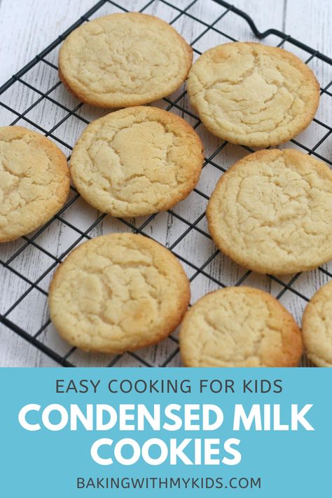 Milk Cookies Recipe, Easy Recipes Baking, Cookie Recipes Condensed Milk, Basic Cookie Dough Recipe, Condensed Milk Recipes Easy, Easy Baking For Kids, Condensed Milk Recipes Desserts, Milk Recipes Dessert, Sweetened Condensed Milk Recipes