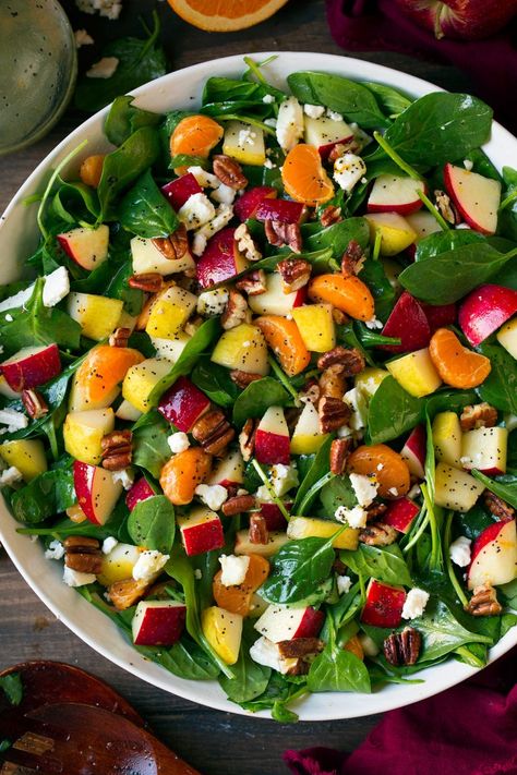 Autumn Spinach Salad with Orange Poppy Dressing - Cooking Classy Salads With Mandarin Oranges, Mandarin Orange Salad, Feta Salad Recipe, Aesthetic Foods, Poppy Seed Dressing, Orange Salad, Autumn Salad, Orange Poppy, Feta Salad