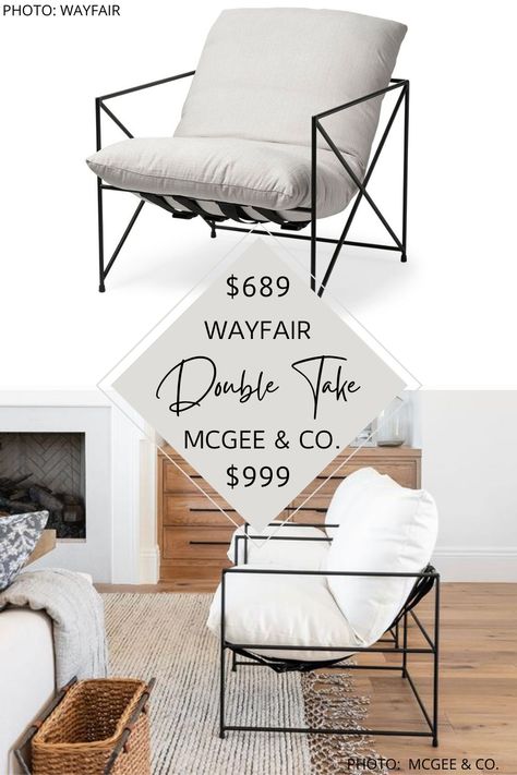 Always dreamed of having a McGee & Co living room but want the look for less? I found a McGee and Co. Yates chair dupe that will give you the metal and linen sling chair of your dreams without the price tag. For more McGee and Co look-alikes, check out my other copycats. #inspo #decor #design #side Mcgee And Co Living Room, Restoration Hardware Bed, Restoration Hardware Cloud, Pottery Barn Look, Bespoke Chair, Mcgee And Co, Industrial Design Style, Co Living, Serena And Lily