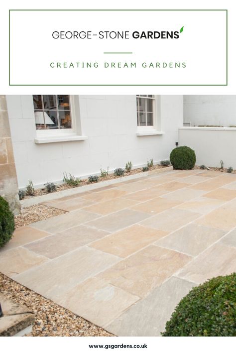 Natural Sandstone Paving, Verandah Paving Ideas, Natural Paving Stones, Limestone Paving Patio, Cottage Paving Ideas, Cotswold Patio Ideas, Small Courtyard Paving Ideas, Patio Slabs Ideas Natural Stones, Garden Tiling Ideas