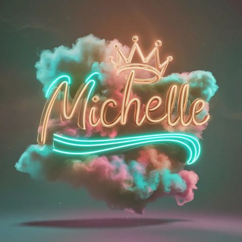 Name Michelle, Floral Wallpaper Phone, Wallpaper Phone, Neon Lights, 3d Render, Floral Wallpaper, Phone Wallpaper, Neon, Crown