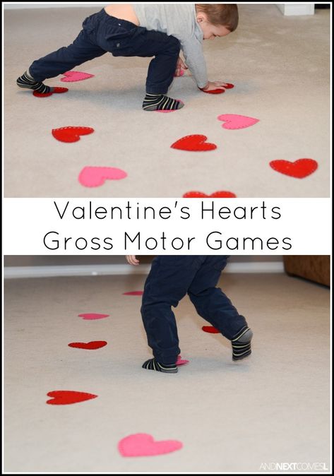 Valentine's Day themed gross motor boredom busters for kids from And Next Comes L Boredom Busters For Kids, February Activity, February Crafts, Valentine's Day Games, Preschool Valentines, Gross Motor Activities, Valentine Activities, Toddler Valentines, Valentine Theme