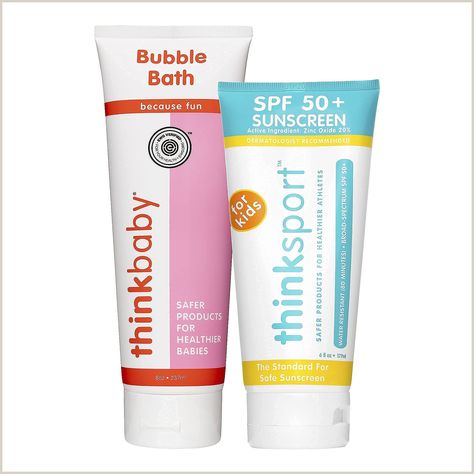 Thinksport Kids Sunscreen & Bubble Bath Bundle   1x SPF 50+ Water Resistant Mineral Sunscreen with UVA/UVB Sun Protection (6o Natural Bubble Bath, Baby Sun Protection, Kids Bubble Bath, Safe Sunscreen, Kids Bubbles, Physical Sunscreen, Kids Sunscreen, Cruelty Free Skin Care, Dermatologist Recommended