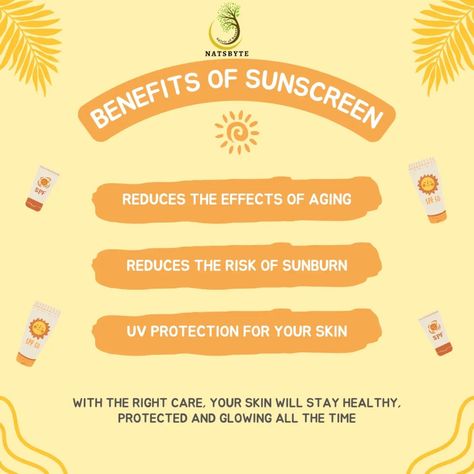 "Stay protected and radiant with Natsbyte Sunscreen! ☀️✨ Our formula shields your skin from harmful UV rays while keeping it hydrated and smooth. Perfect for every sunny day. #Sunscreen #SunProtection #HealthySkin #Natsbyte #SummerEssentials" Spf Benefits, Live Tinted, Lemon Benefits, Sunscreen Stick, Physical Sunscreen, Body Sunscreen, Sunscreen Moisturizer, Mineral Sunscreen, Skin Care Recipes