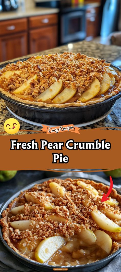 Savor the delicate flavors of Fresh Pear Crumble Pie, where juicy pears are enveloped in a rich, spiced filling and topped with a crunchy crumble. This pie is a delightful twist on traditional fruit pies, offering a unique taste and texture that’s perfect for any occasion. #PearCrumblePie #FruitPie #BakingDelight Desert Hacks, Pear Crumble Pie, Pear Crumble Recipe, Pear Pie Recipe, Pear Cobbler, Oat Crumble Topping, Pear Crumble, Pear Pie, Pear Dessert