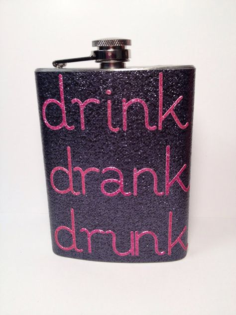 Painted Flask, Drink Drank Drunk, Glitter Flask, Cooler Painting, Asking Bridesmaids, Bridesmaid Boxes, Sorority Crafts, Alpha Chi, Kappa Delta