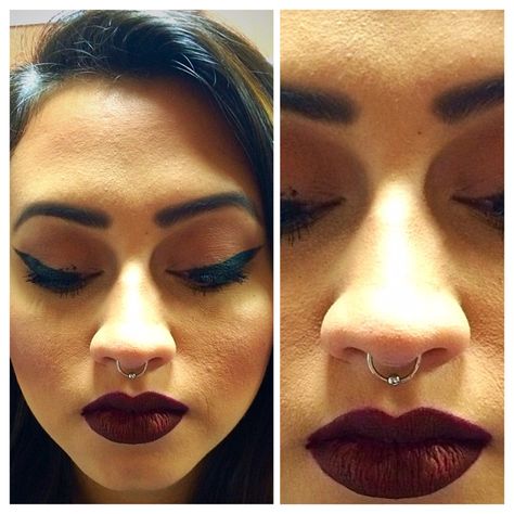 Septum piercing with a captive bead ring. Captive Bead Septum, Ring Septum Piercing, Captive Bead Ring, Septum Piercings, Septum Piercing, Beaded Rings, Septum Ring, Piercings, Makeup Looks