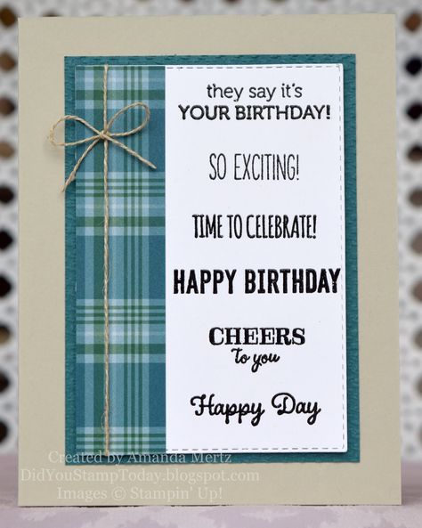 Masculine Birthday Wishes - Stampin' Up! Itty Bitty Birthdays Happy Birthday Cheers, Stampin Up Birthday Cards, Masculine Birthday Cards, Birthday Cards For Boys, Birthday Cards For Men, Stamping Up Cards, Male Cards, Masculine Cards, Man Birthday