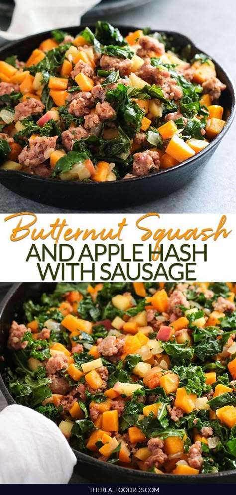 Sweet and savory butternut squash and apple hash with sausage is a hearty and satisfying way to start your day and keep your blood sugar stable all morning. Vegetables For Dinner, Butternut Squash Apple, Real Food Dietitians, Crisp Morning, Butternut Squash Recipes, Fall Flavors, Makanan Diet, Sauteed Vegetables, Squash Recipes