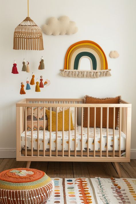 15 Tips for Creating a Boho Nursery Decor – Everyday Inspo Minimalist Nursery Ideas, Retro Baby Nursery, Colourful Nursery, Colorful Nursery Decor, Boho Nursery Girl, Boho Chic Nursery, Boho Baby Nursery, Boho Baby Room, Newborn Room