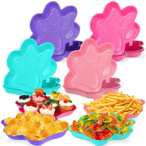 PRICES MAY VARY. Sufficient Quantity: you will get 60 dog themed party trays, there are 4 bright colors for you, rose red, light pink, cyan and purple, 4 mixed color dog paw shaped plastic trays can satisfy your birthday party use Cute Dog Paw Shape: these 6 mixed color dog paw plastic trays will impress your little guests, everyone picks their favorite plate color, brings more fun and enhances your party atmosphere Large Capacity: the dog paw trays measure about 9.6 x 9.6 x 1.2 inches/ 24.5 x 2 Pet Themed Party, Paw Patrol Party Favor, Sleepover Party Favors, Paw Patrol Party Favors, Paw Patrol Party Supplies, Paw Patrol Party Decorations, Party Serving Trays, Paw Party, Dog Themed Parties