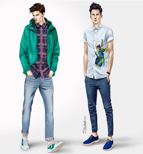 Male Casual Wear Illustration, Casual Wear Men Illustration, Mens Fashion Illustration Casual, Fashion Illustration Menswear, Menswear Fashion Illustration, Male Fashion Illustration, Denim Fashion Illustration, Mens Illustration, Children Fashion Sketch