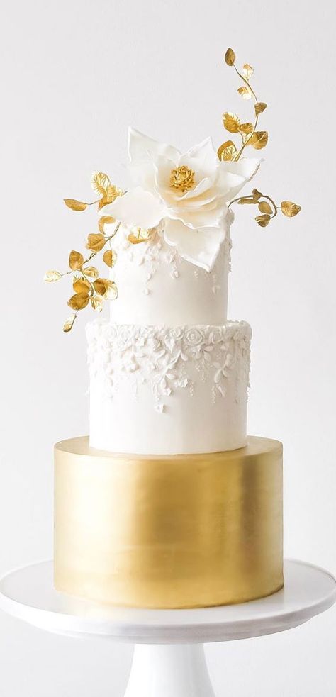 wedding cake Archives - Page 2 of 165 - Fabmood | Wedding Colors, Wedding Themes, Wedding color palettes White Wedding Cake Gold Leaf, Gold Wedding Anniversary Cake, Wedding Cake Gold Leaf, Concrete Wedding Cake, 25th Wedding Anniversary Cakes, Gold And White Cake, Concrete Wedding, Wedding Gatsby, Textured Buttercream