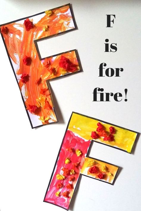 F is for fire!  Use letter outlines to make this process art for the letter F!  #processart #craft #alphabetactivities #prek #kindergarten #preschool #artforkids Letter F Arts And Crafts For Preschool, F Crafts Preschool, Letter F Crafts For Preschoolers, Letter F Activities, F Activities, F Is For Fire, Fire Safety Preschool Crafts, Fireman Crafts, Letter Outlines