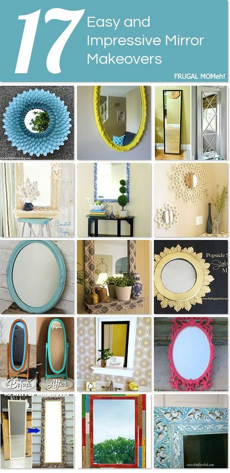 17 Easy & Impressive Mirror Makeovers Old Bathroom Mirror Makeover, Mirror Stenciling Ideas, Upcycle Mirror Ideas, Old Dresser Mirror Ideas Repurposed, Repurpose Mirror Ideas, Upscale Mirror, Mirror Crafts Diy Decorating Ideas, Old Mirror Makeover Diy, Wall Mirror Makeover