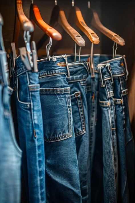 How To Hang Jeans In A Closet: Organized And Accessible Hanging Jeans, Jean Organization, Pants Organization, Folding Jeans, Maximize Closet Space, Closet Organized, Jeans Ideas, Space Saving Hangers, Smart Organization