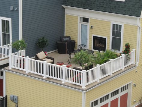 terrace over garage | Deck Over Garage | Duradek vinyl membranes keep the space be ... #deckframing Deck Over Garage, Outdoor Vinyl Flooring, Home Roof Design, Garage Deck, Roof Balcony, Garage Roof, Building A Porch, Garage Remodel, Roof Architecture