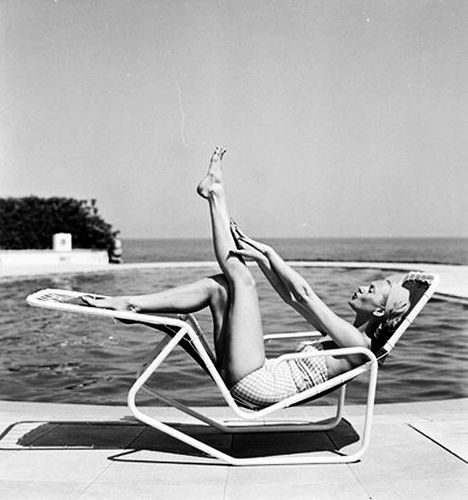 Ghislaine Arsac, Hotel du Cap Eden Roc, French Riviera, photo by Georges Dambier, 1957 Riviera Fashion, Eden Roc, French Summer, Edward Weston, Slim Aarons, Vintage Swim, Famous Photographers, Beach Chair, Vintage Pinup