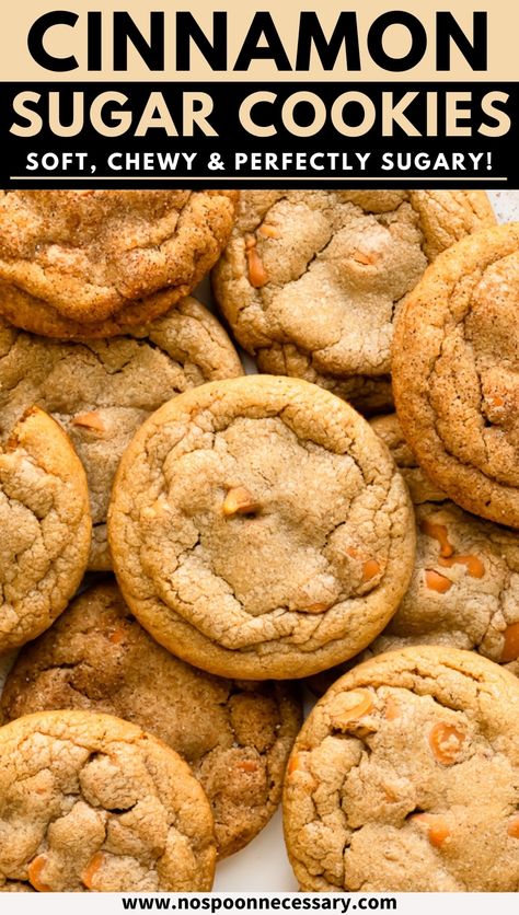 Soft, chewy, and generously rolled in cinnamon and sugar, these irresistible Cinnamon Rolled Cookies taste like they came straight from your favorite bakery. Easy to make with just a few simple ingredients and 15 minutes of hands-on prep, these homemade cookies are sure to satisfy your sweet tooth! Cinnamon Chip Sugar Cookies, Cinnamon Chips Recipes, Sugar Cinnamon Cookies, Cinnamon Cookie Recipe, Cinnamon Sugar Recipe, Easy Cinnamon Cookies, Cinnamon Cookies Recipe, Cinnamon Chip Recipes, Cinnamon Sugar Cookies Recipe