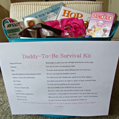 The Scurlock Scene: Daddy-To-Be Survival Kit New Dad Survival Kit, Mommy Survival Kit, Quotes Girlfriend, Fathers Day Wishes, Smen, Survival Kits, Shower Bebe, Baby Tips, Baby Time