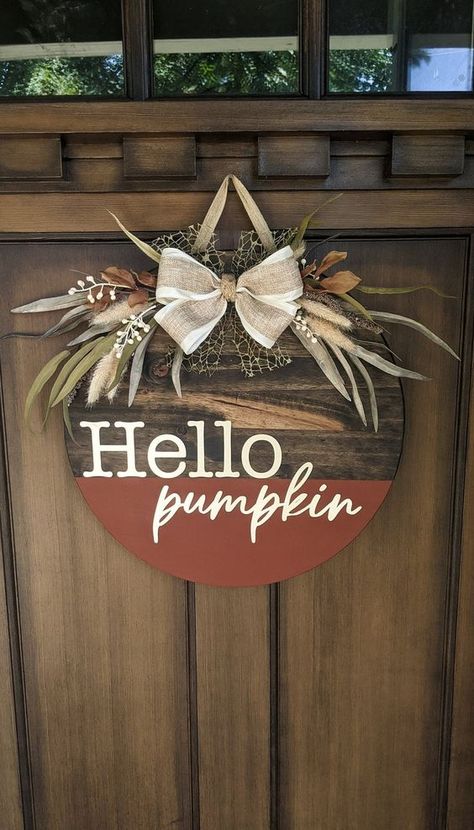 Welcome Door Hanger Welcome Wood Circle Sign Hello Pumpkin | Etsy Diy Baskets, Welcome Signs Front Door, Welcome Door Hanger, Crafts Fall, Fall Wood Signs, Door Hangers Diy, Wooden Signs Diy, Door Signs Diy, Wooden Door Signs