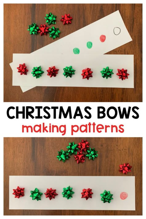 Create and practice math skills with our Christmas bows patterns for preschoolers to use with your December theme at home and school! Patterns For Preschoolers, Christmas Lesson Plan, Christmas Learning, Preschool Christmas Activities, Christmas Units, Christmas Lesson, December Activities, December Crafts, Christmas Centers