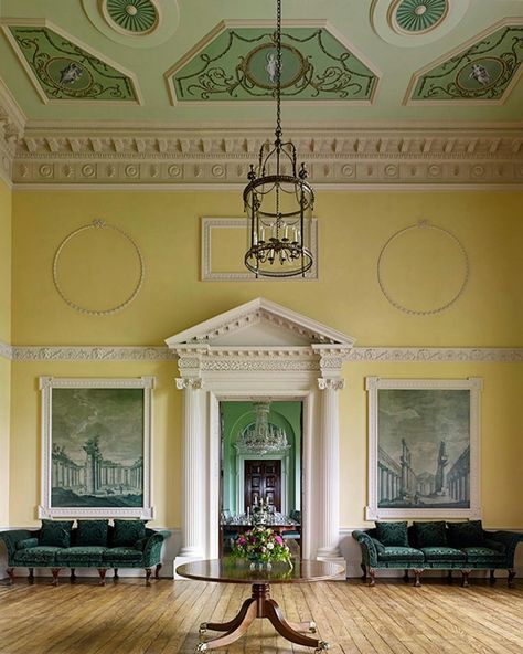 Julie Lynn on Instagram: “Just read a great article on one of Dorset’s grandest Georgian houses... sharing an image of the classical landscapes in grisaille and…” Interior Doorway, Yellow Rooms, House England, Country Life Magazine, Castle Rooms, Traditional Chic, Castles To Visit, Georgian Interiors, Classical Interior