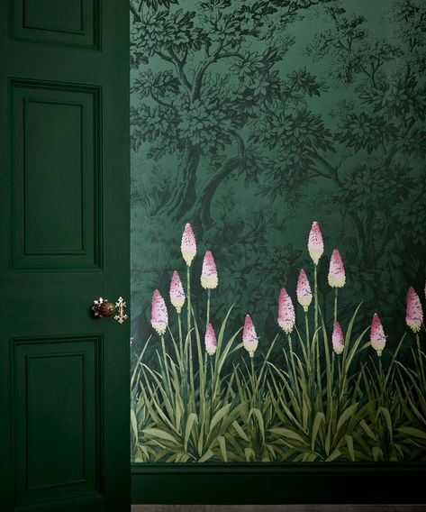 5 ways nature-inspired decor schemes can boost your wellbeing | Dark Brunswick Green, Brunswick Green, Soothing Paint Colors, Calm Room, Portland Stone, Toile Wallpaper, Masonry Paint, Hot Pink Flowers, Little Greene Paint