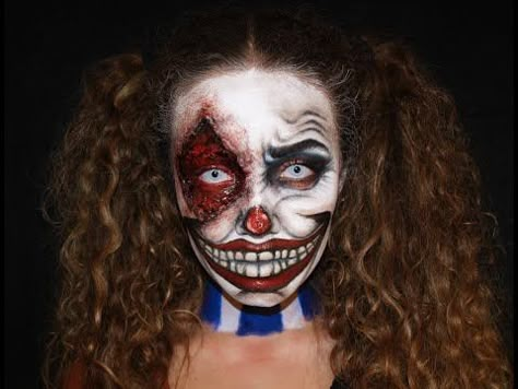 Evil Clown Makeup | Maquillaje Payaso Diabólico - YouTube Zombie Clown Makeup, Clown Makeup Pretty, Scary Clown Makeup Creepy, Horror Makeup Looks, Horror Clown Makeup, Evil Clown Makeup, Evil Clown Costume, Haunt Makeup, Clown Film