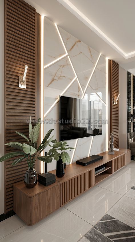 Modern TV Unit Designs ❤️🔥Click on visit for more stylish ideas! #tvunitdesigns #moderninteriors #homedecorinspo #livingroomdesign #interiordecortrends Tv Unit Design Modern In Bedroom, Small Tv Panel Design, Tv Unit Decor Modern Interior Design, Tv Unit With Mirror Panelling, Modern Tv Wall Units Modern Tv Wall Units Design, Tv Panels For Living Room, Circular Tv Unit, Tv Unit Bedroom Design, Tv Unit Living Room Modern