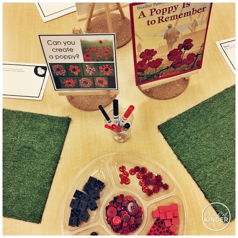 A Pinch of Kinder: Kindergarten Remembrance Day Activities - Can you create a poppy with loose parts? Kindergarten Remembrance Day, Remembrance Day Activities, Remembrance Day Art, Poppy Craft, Remembrance Day Poppy, November Activities, Eyfs Activities, Fall Kindergarten, Activities For Kindergarten