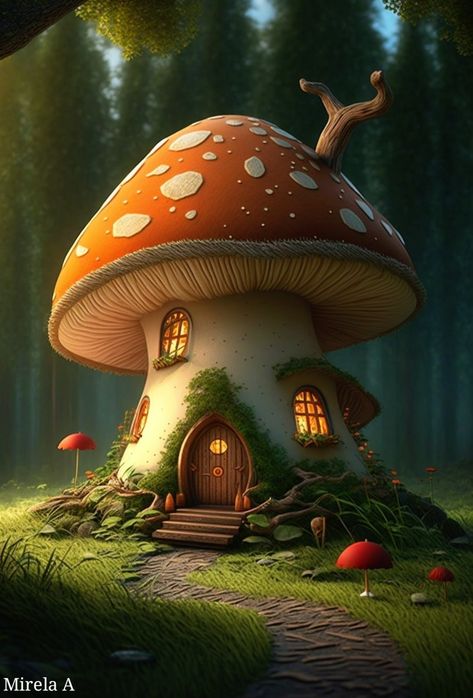 Whimsical Art Paintings, Fairy Garden Houses, Mushroom House, Fantasy House, Fantasy Paintings, Mushroom Art, Nature Art Painting, Fantasy Art Landscapes, Coloring Book Art