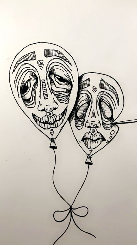 Balloon drawing, balloons Junji Ito Hanging Balloons Tattoo, Balloon Sketch Drawings, Balloons Sketch, Funny Faces To Draw On Balloons, Drawing Balloons, Balloon Hands, Clown Holding Balloons Drawing, Balloon Drawing, Head Art