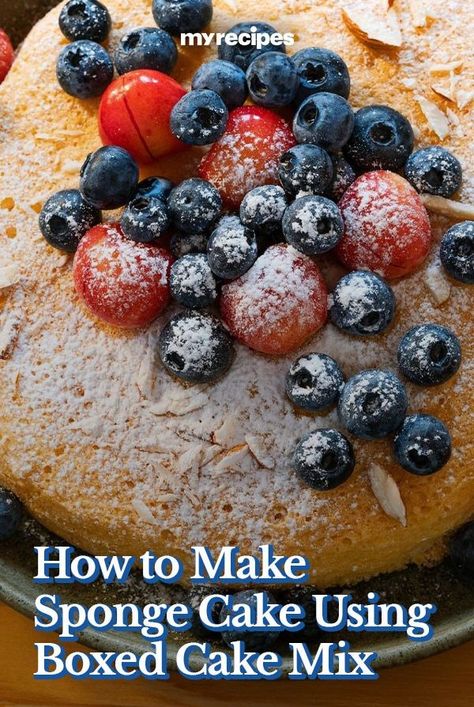 Box Cake Mix Into Sponge Cake, Sponge Cake From Box Cake, Sheet Pan Sponge Cake Recipes, Improve Cake Box Recipe, Improving Box Cake Mixes, Sponge Cake Recipe, Whisked Sponge Cake Recipe, Basic Sponge Cake Recipe How To Make, Sponge Cake Decoration