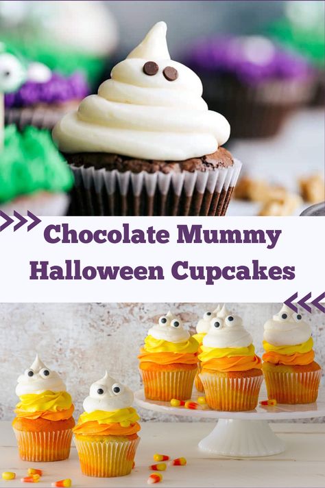 Chocolate Mummy Halloween Cupcakes https://www.theladychef.com/chocolate-mummy-halloween-cupcakes/ Halloween Mummy Cupcakes, Mummy Cupcakes, Chocolate Halloween, Mummy Halloween, Halloween Chocolate, Halloween Mummy, Raw Sugar, Cupcake Pan, Halloween Cupcakes