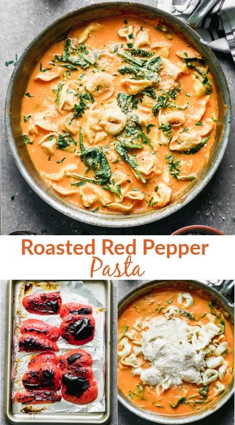 Roasted Pepper Recipes, Roasted Red Peppers Recipes, Roasted Bell Peppers, Red Pepper Recipes, Spinach Tortellini, Roasted Red Pepper Pasta, Red Pepper Pasta, Roasted Red Pepper Soup, Red Pepper Soup