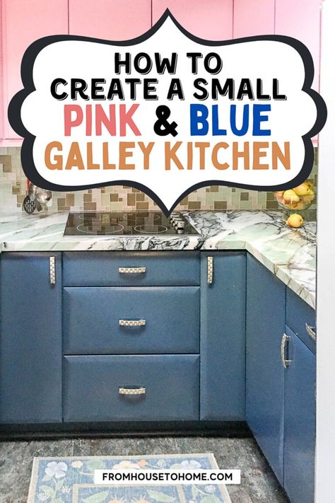 Find some inspiration from our before and after photos to update your small kitchen galley in pink and blue! Such a gorgeous color combination to choose for your small kitchen galley! Galley Kitchen Remodel Before And After, Small Galley Kitchen Remodel, Small Room Ideas, Cheerful Kitchen, Kitchen Galley, Small Galley Kitchen, House To Home, New Oven, Sewing Room Storage