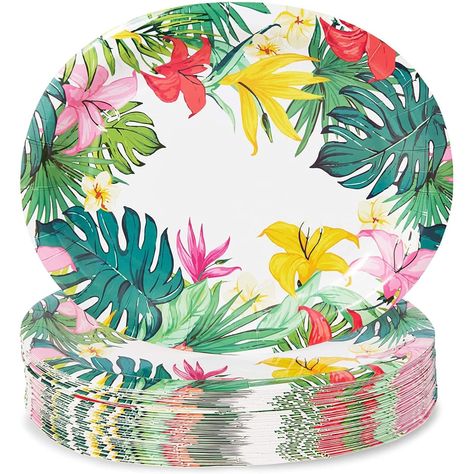 Floral Paper Plates, Plastic Party Plates, Luau Party Supplies, Luau Party Decorations, Hawaiian Party Decorations, Luau Theme Party, Luau Birthday Party, Hawaiian Luau Party, Luau Theme