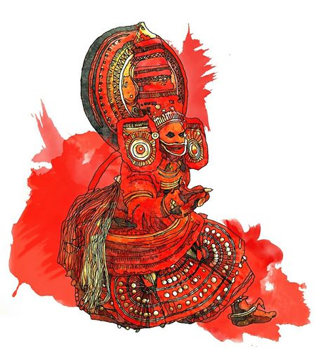 Theyyam Sketch, Muthappan Painting, Theyyam Background, Theyyam Paintings, Nature Tattoo Color, Theyyam Tattoo, Theyyam Drawing, Theyyam Illustration, Theyyam Painting