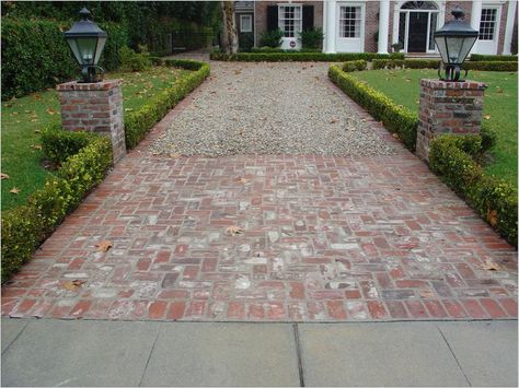 brick and gravel Red Brick Paving, Driveway Apron, Driveway Edging, Permeable Driveway, Brick Driveway, Driveway Ideas, Brick Walkway, Stone Driveway, Brick Paving