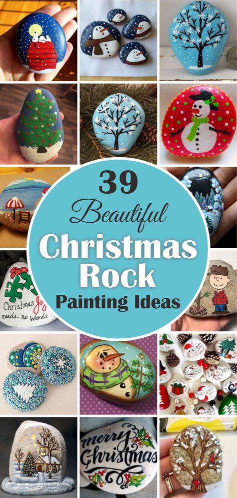 Make a combination of Santa Claus and some snowflakes. Or if you don’t have a great drawing skill, write an artistic ‘merry Christmas’ painted stone. #rockpainting #Christmas #artwork Rock Ornaments Diy Christmas, Santa Claus Rock Painting, Painted Rocks Christmas Trees, Christmas Paintings Ornaments, Rock Painting For Christmas, Stone Art Christmas, Stone Painting Christmas Pebble Art, Christmas Stone Art, Painting Christmas Rocks